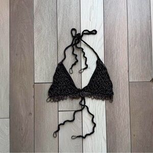 TopShop Black crochet bikini top with beading